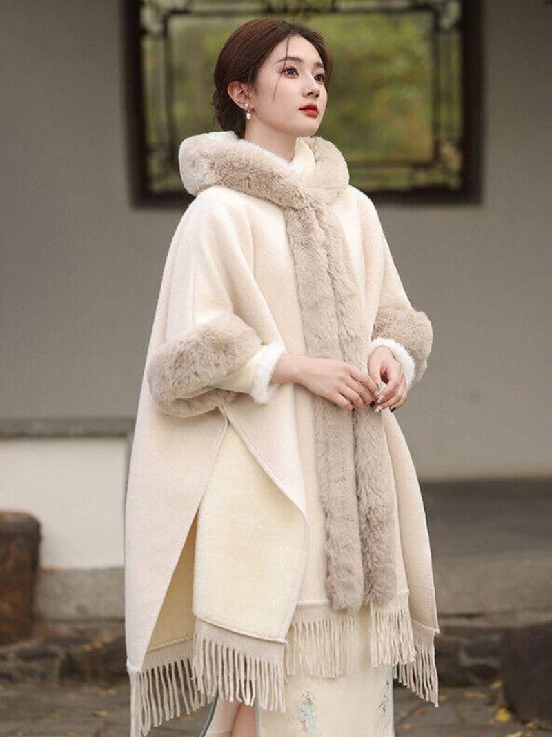 Woven Tassel Fur Collar Shawl