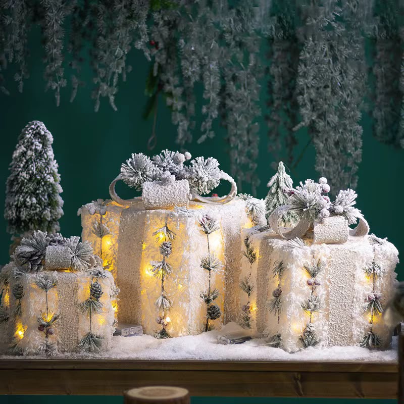 Christmas Gift Box Decorations with Warm Lights