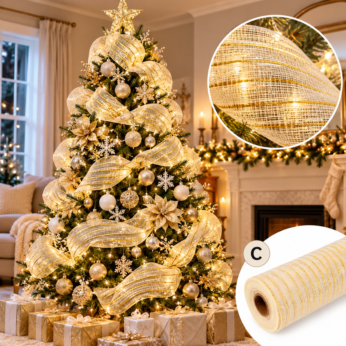 Christmas Glitter Mesh Ribbon 53cm Wide