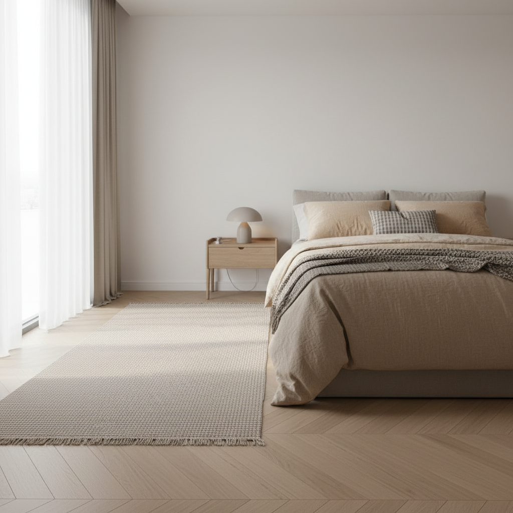 Gemelli Collections Oriental Weavers Fuwwa KBORIE218 taupe beige solid corded basketweave jute look rug with fringe.