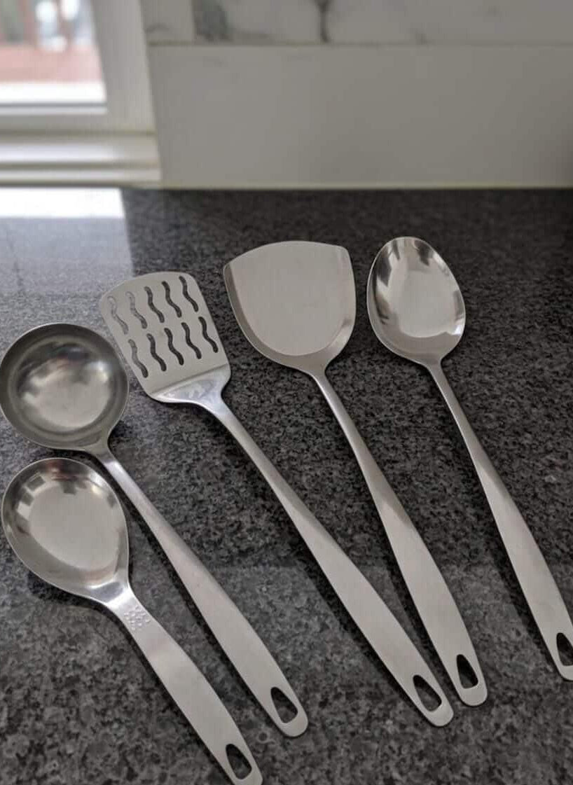5PC Stainless Steel Serving Spoon Set – Durable Kitchen Utensils for Cooking and Serving, Ergonomic and Rust-Resistant, Perfect for Home and Restaurant Use