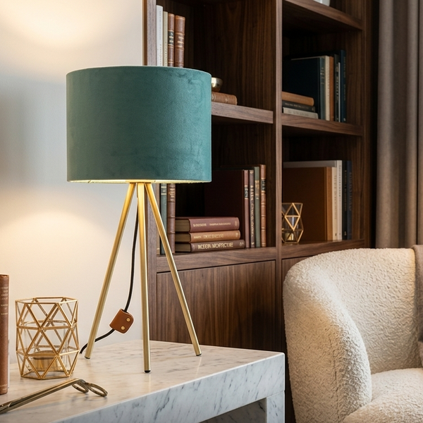 Gemelli Colllection velvet tripod table lamp woven rattan style shade black tripod stand decorative table lamp ambient lighting modern bedside lamp living room accent light contemporary home décor lighting fixture 30x52cm stylish office and bedroom table lamp elegant interior lighting accessory