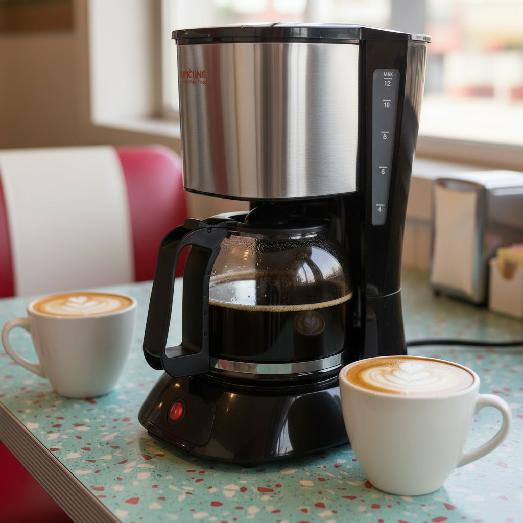 Black coffee maker with glass carafe