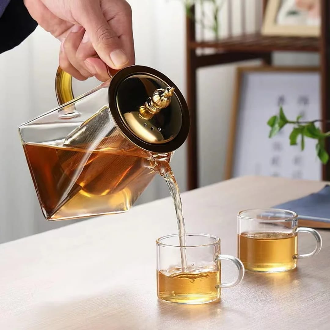 heat-resistant glass teapot with stainless steel infuser clear tea kettle for loose leaf tea herbal tea flower tea transparent glass teapot available in 350ml 550ml 750ml and 950ml capacities.