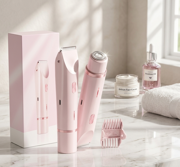 Gemelli Colllection 2 in 1 rechargeable dual head shaver smoothener waterproof hair removal device bikini body facial grooming cordless compact