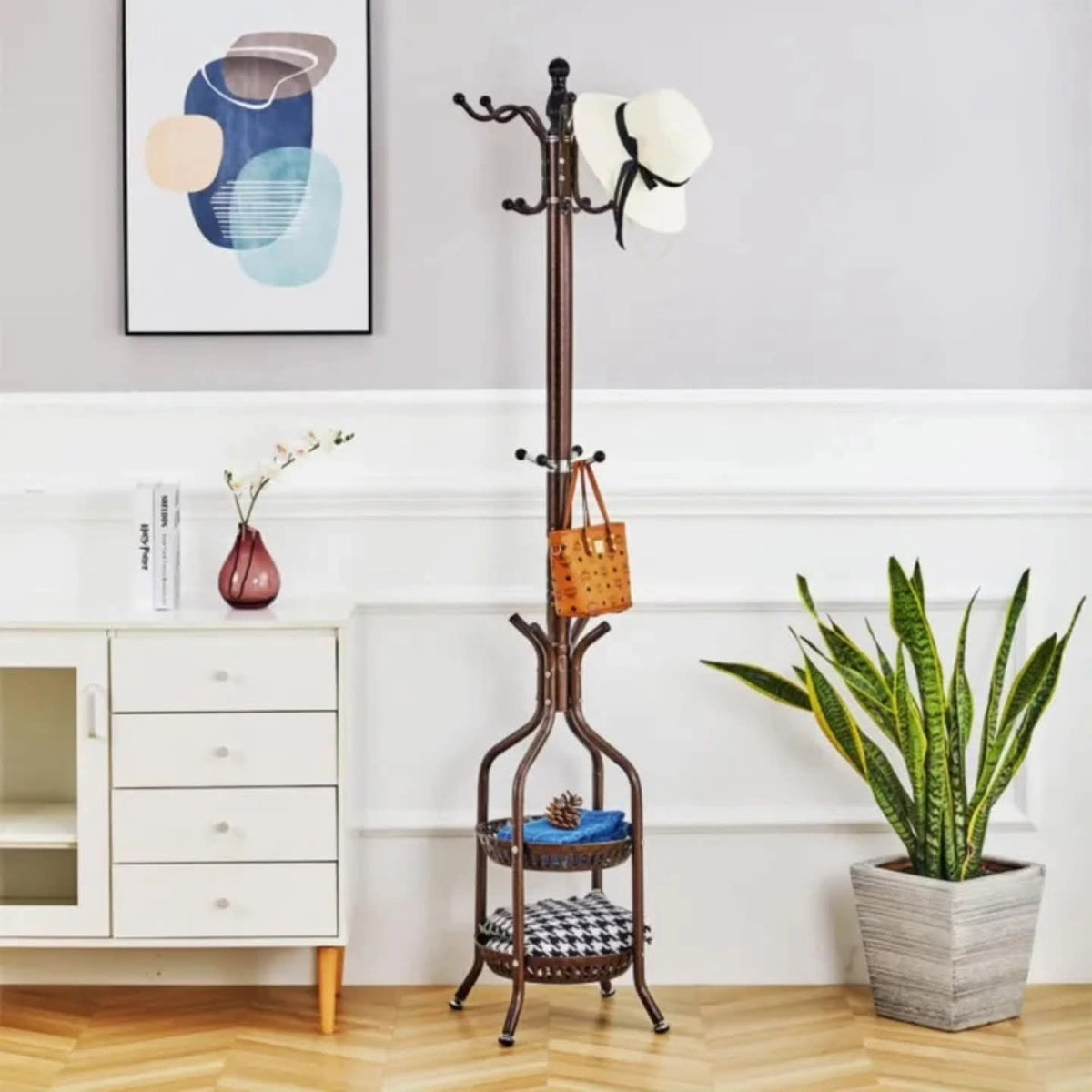 Heavy Duty Wrought Iron Floor-Standing Coat & Handbag Rack
