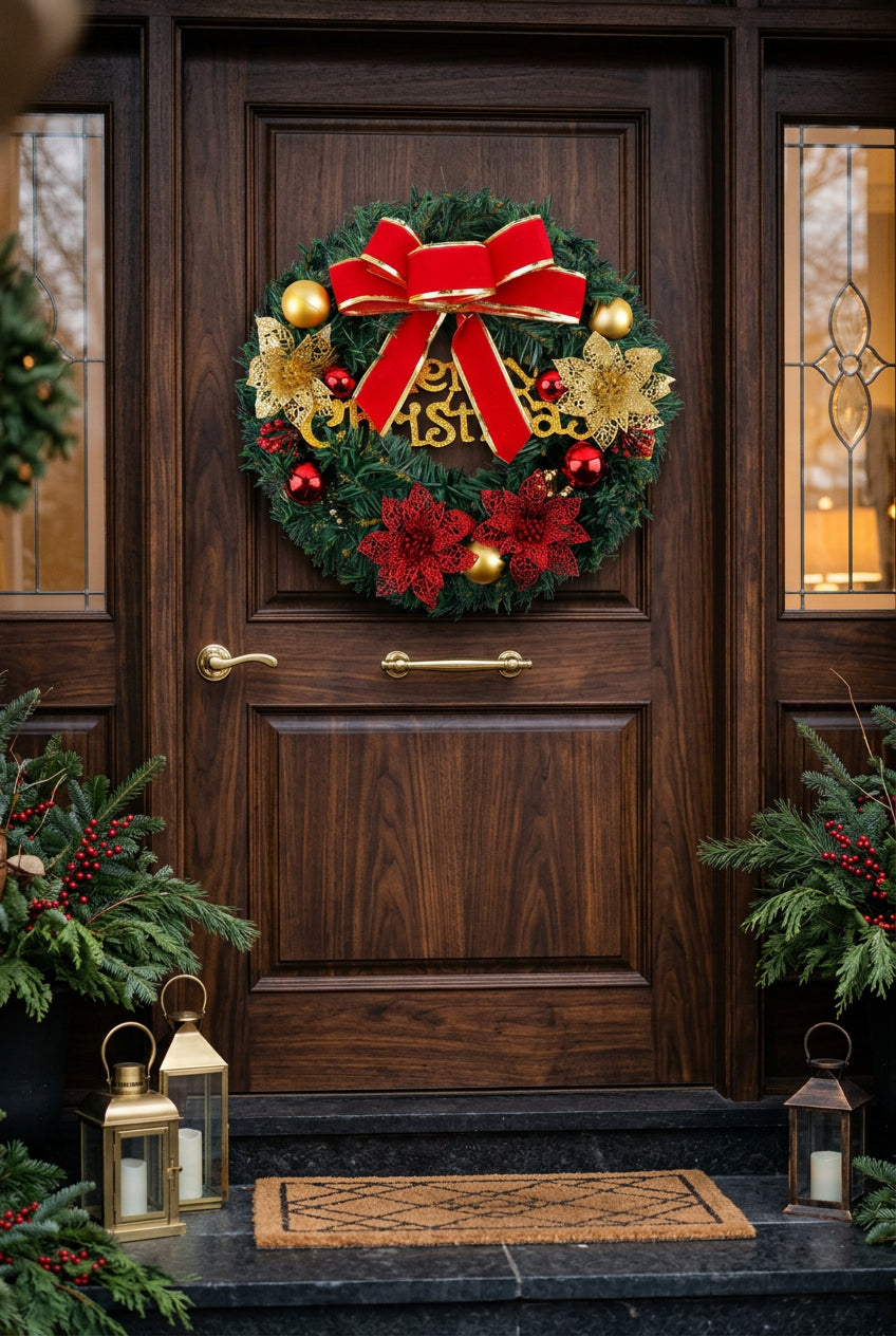 Cypress Christmas Wreath with Pine Cones and Snow Effect