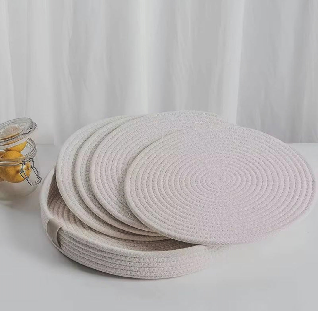 4 Piece Cotton Rope Woven Table Mat Set with Holder