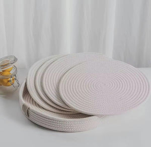 4 Piece Cotton Rope Woven Table Mat Set with Holder