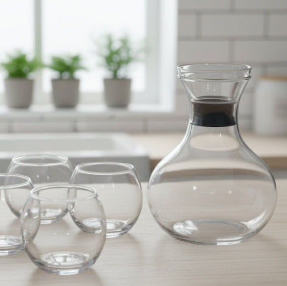 Round Lemon Decanter  with 6 Glasses