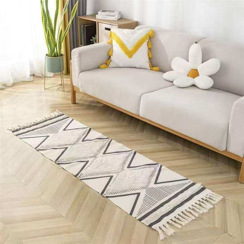 Cotton Linen Bedside Mat with Tassels