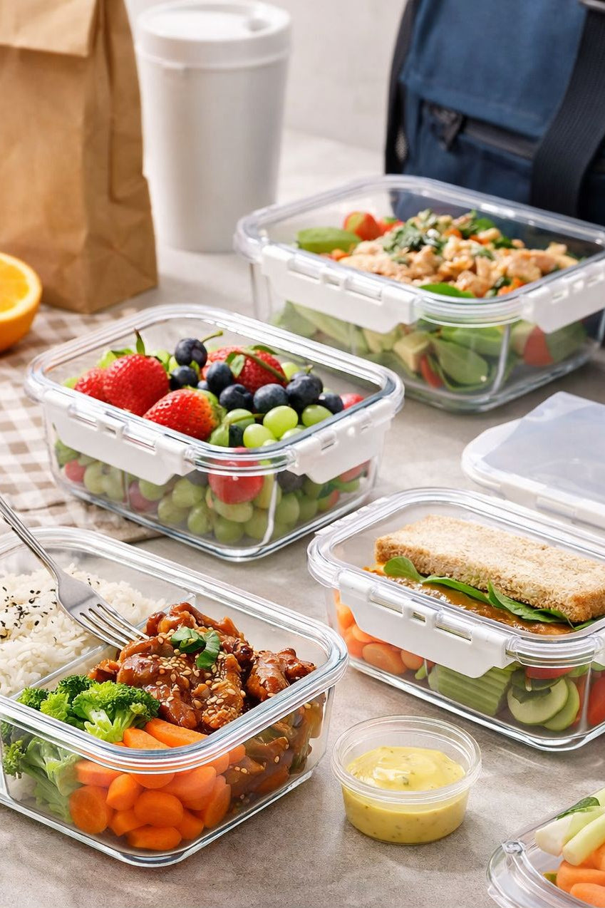 Set of glass lunch boxes, 1100 ML and 650 ML, airtight and leak-proof for meal prep and storage