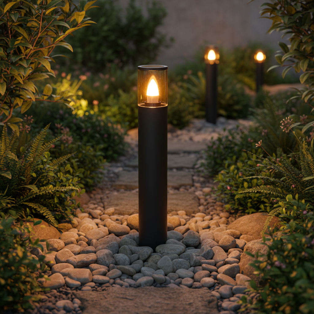 Black Aluminium Garden Bollard Light with Smoked Glass LL 22BL-13-06-BK