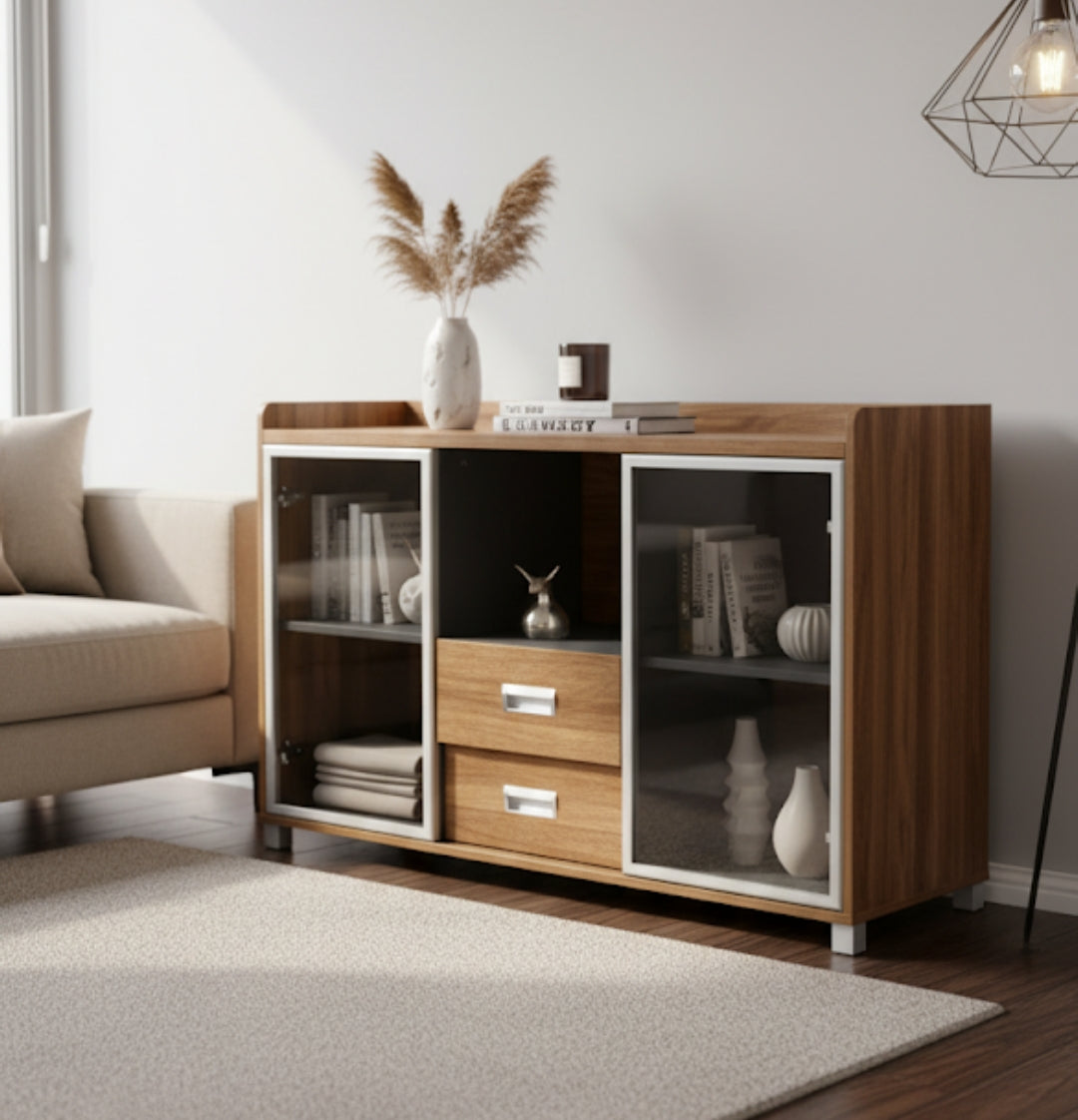 3-Door Cabinet With Glass Window