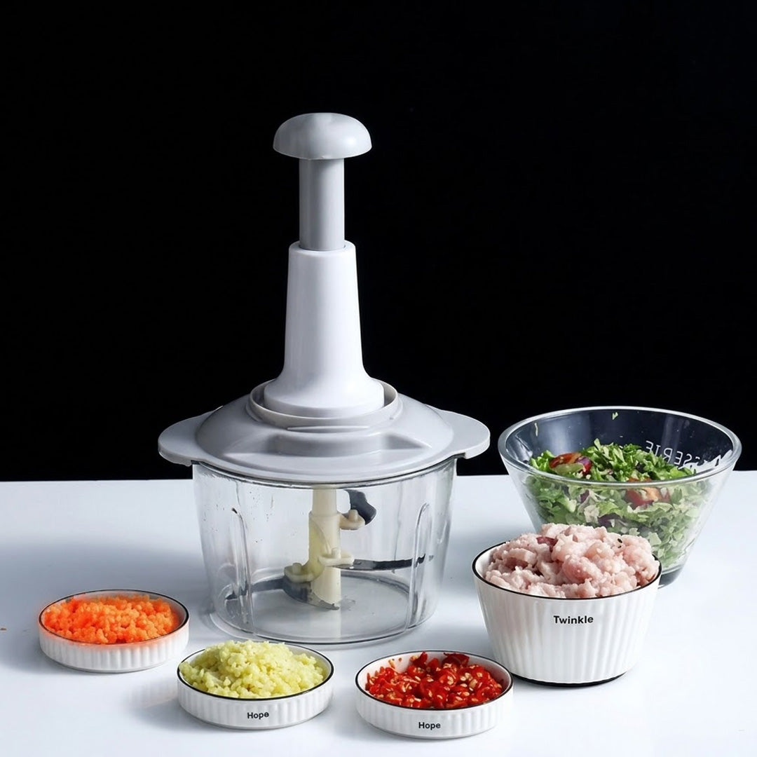 manual press food chopper glass bowl food processor with stainless steel blades push down vegetable chopper