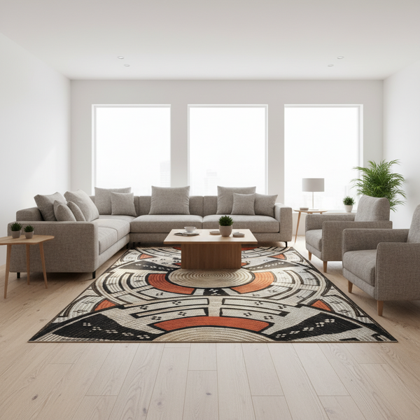 Gemelli Collections Oriental Weavers Isla KBORIE134 terracotta black Afro basket geometric rug for indoor and outdoor use