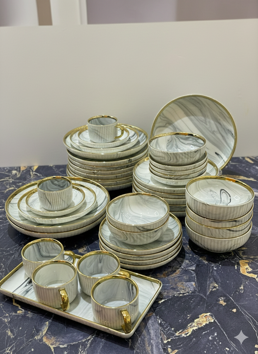 Black Marble Gold 32-Piece Dinner Set
