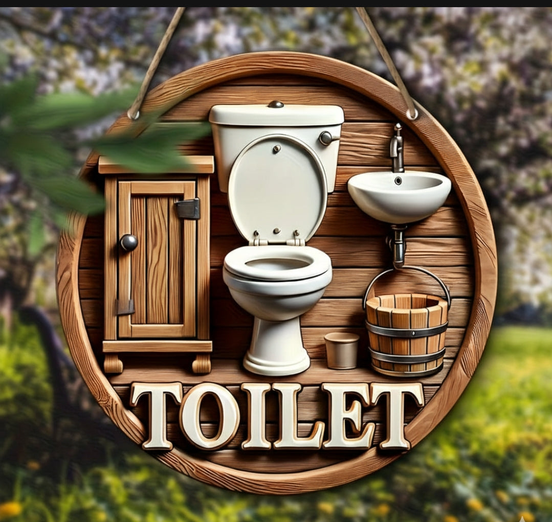 2D Flat Wooden Bathroom Hanging Decor Sign