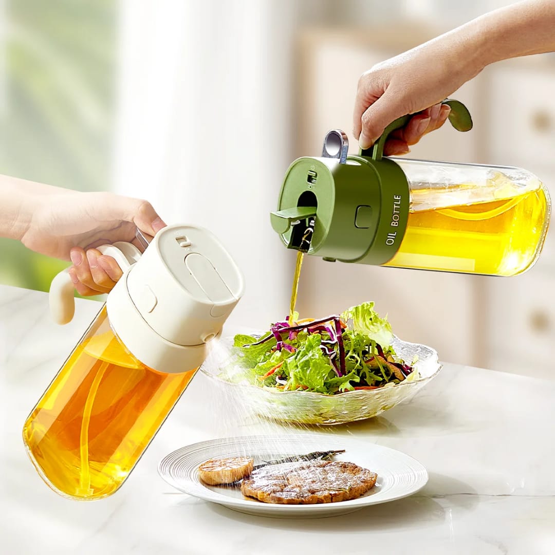 Glass 2-in-1 Oil Jar 550ml – Kitchen Oil Dispenser Bottle for Cooking Oil, Olive Oil, Vinegar, and Liquid Seasoning Storage