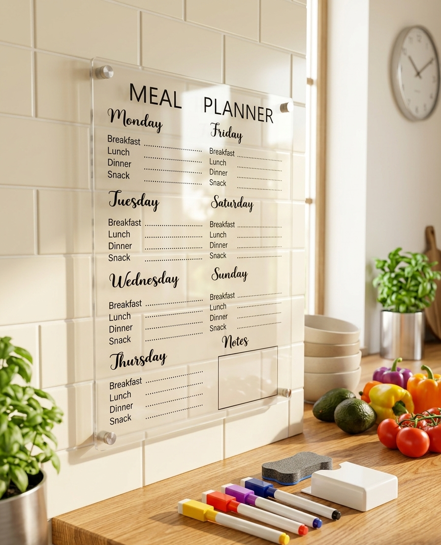 Gemelli Colllection fridge magnetic meal planner 30x40cm weekly planner board with 6 pens eraser pen holder kitchen organisation magnetic whiteboard planner