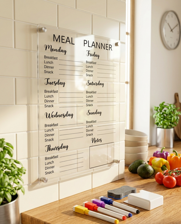 Gemelli Colllection fridge magnetic meal planner 30x40cm weekly planner board with 6 pens eraser pen holder kitchen organisation magnetic whiteboard planner