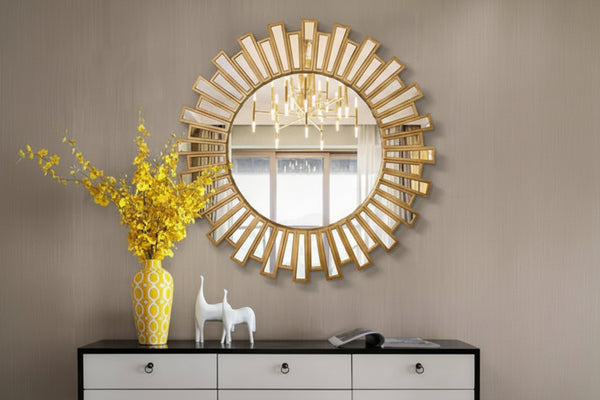 Wall Mirror, Sunburst Round 62cm Gold -