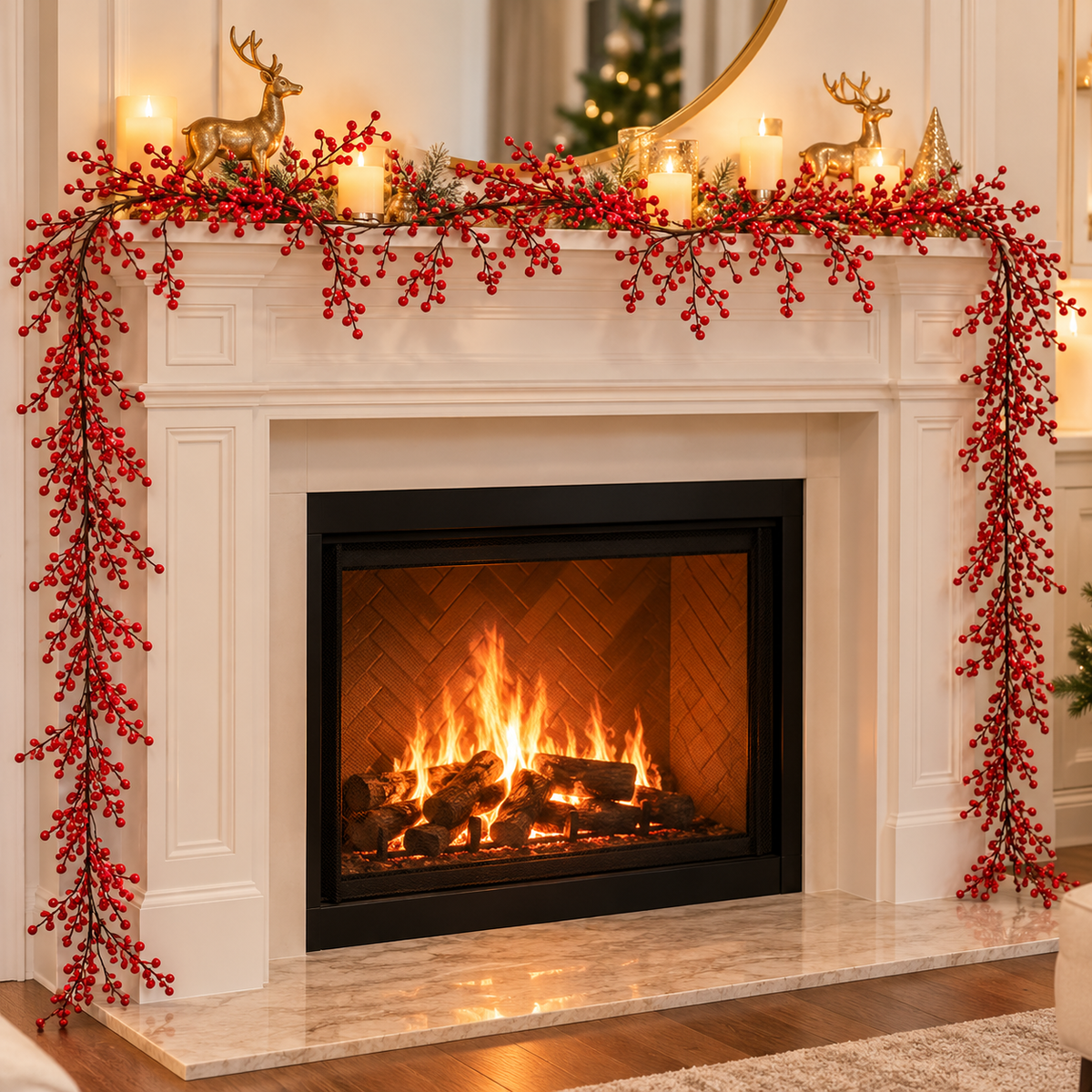 Artificial Red Berry Christmas Garland for Home Decorations