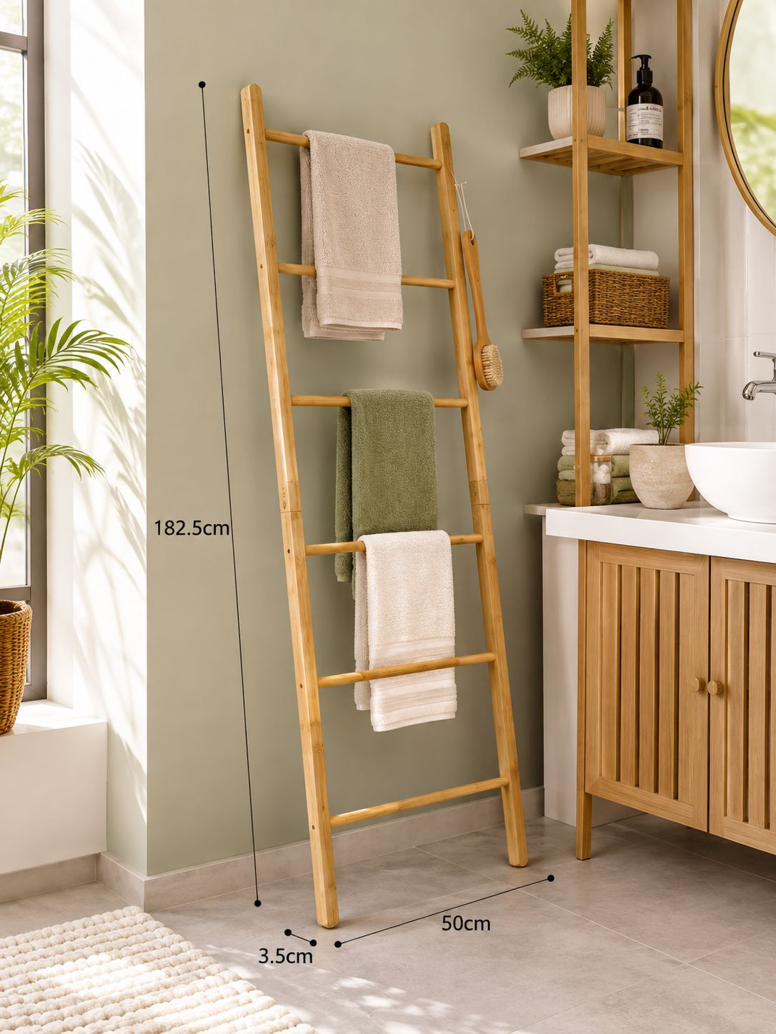 Bamboo Ladder Towel Rack 182.5cm x 50cm x 3.5cm