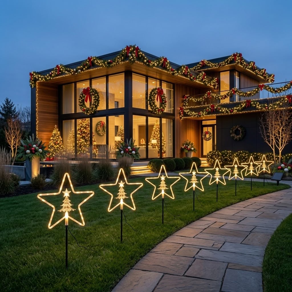 Solar Christmas Garden Pathway Lights 4-Piece Set