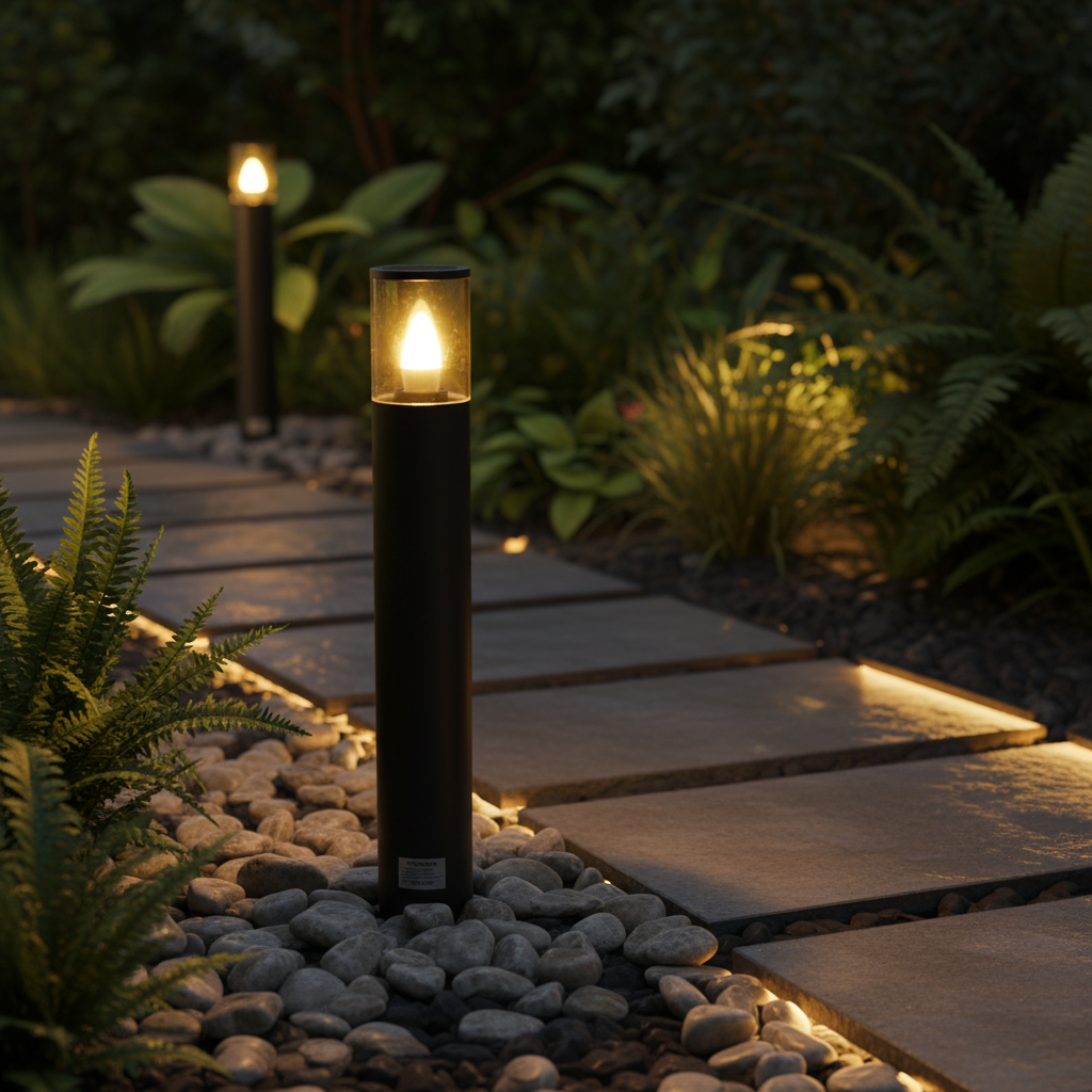 Black Aluminium Garden Bollard Light with Smoked Glass LL 22BL-13-06-BK