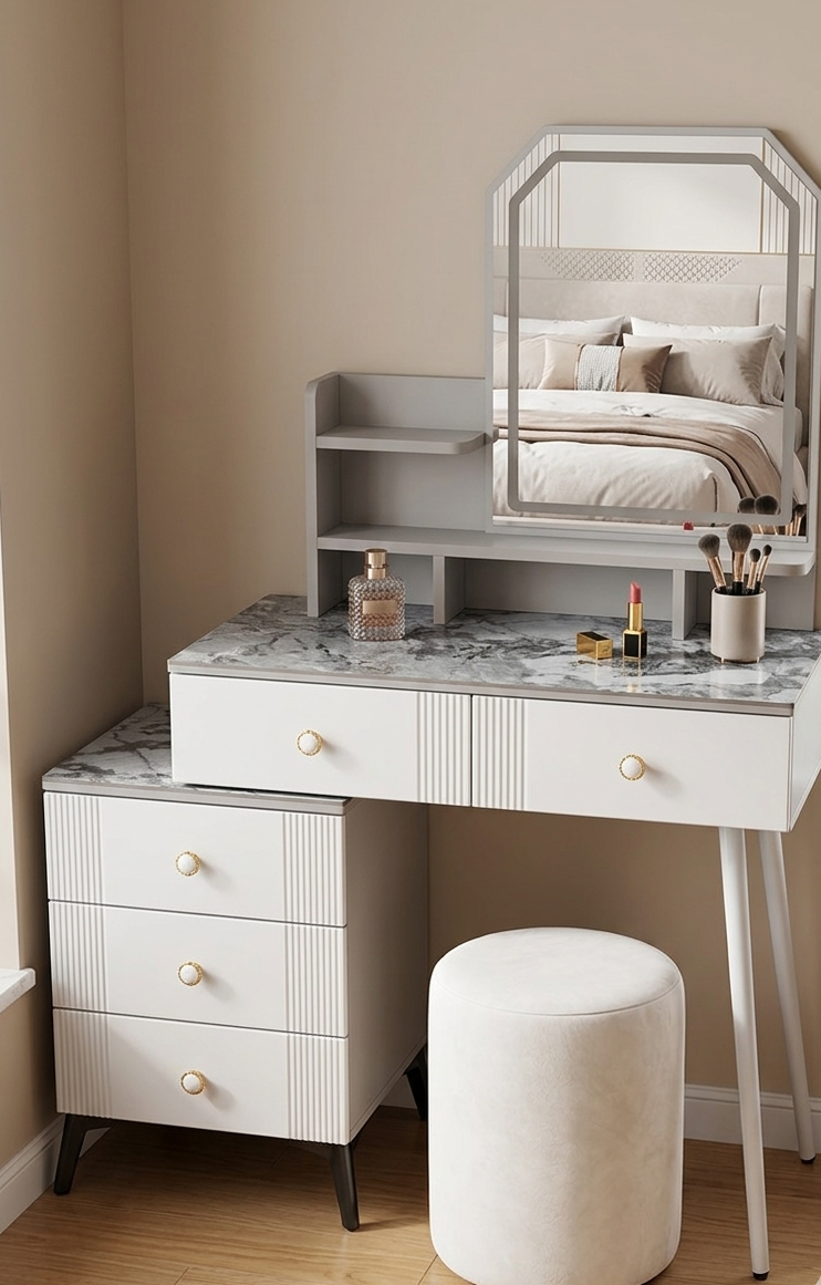Dressing table with mirror and storage drawers for bedroom use