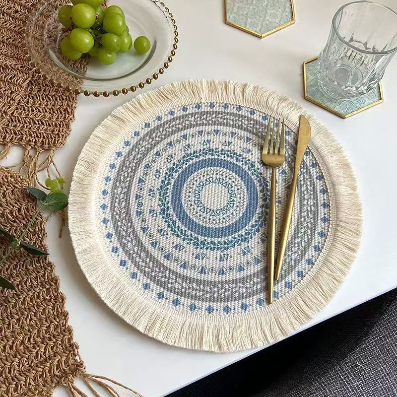 6 Piece Boho Round Woven Placemat Set