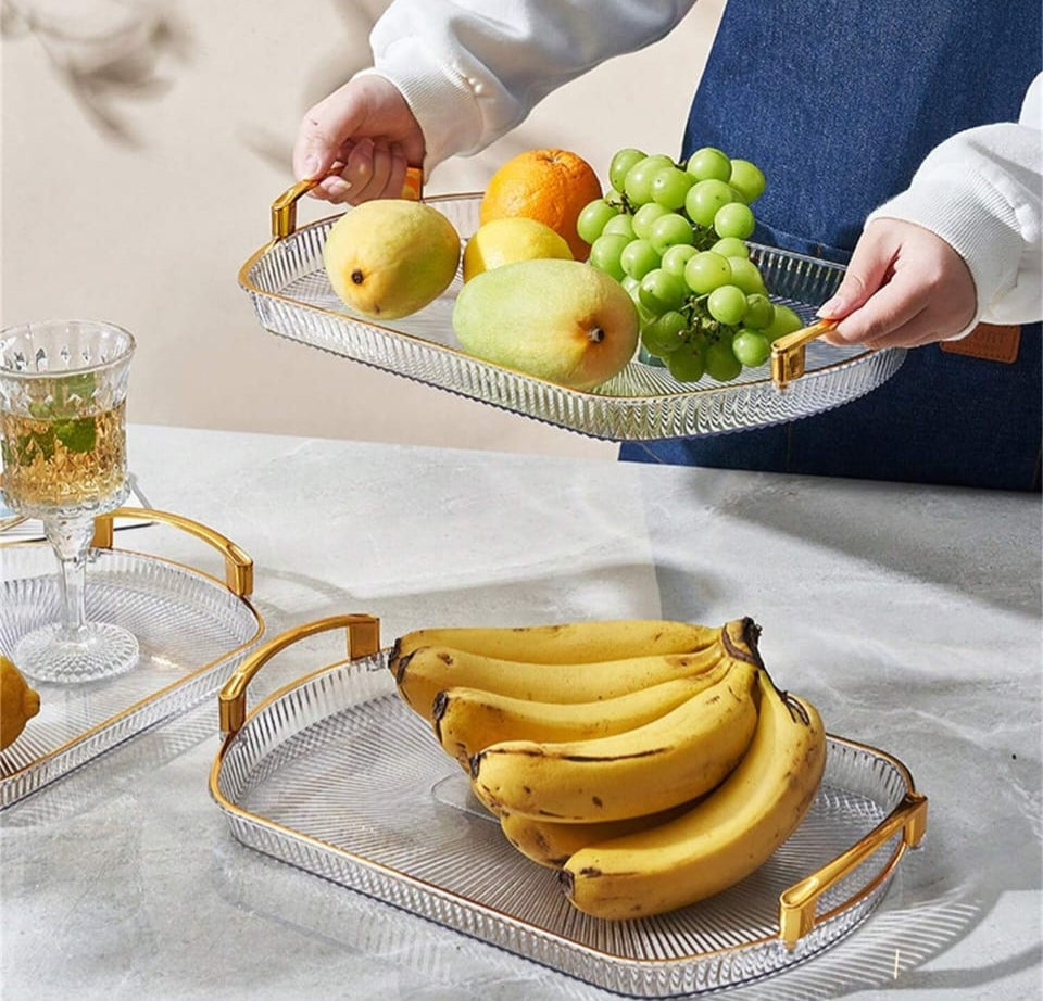 3-piece European gold rectangular tray set for serving tea, displaying cakes, organising jewellery, arranging fruit, and creating decorative table displays
