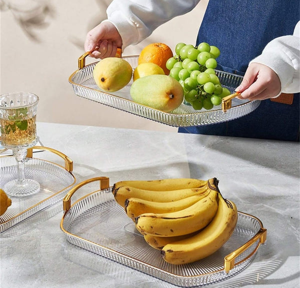 3-piece European gold rectangular tray set for serving tea, displaying cakes, organising jewellery, arranging fruit, and creating decorative table displays