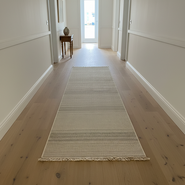 Oriental Weavers Kemet Textured Corridor Runner Rug – Beige Grey Dotted Stripe with Fringe KBORIE254 #4