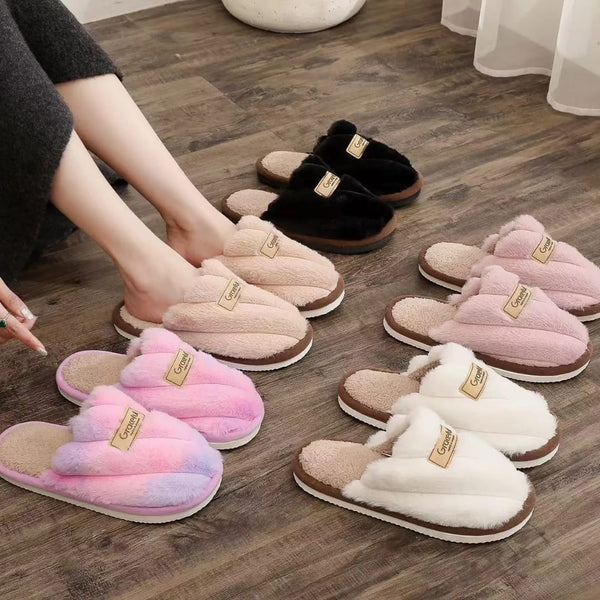 Gemelli Colllection flat heel cotton slippers women fluffy winter indoor slides closed toe warm soft pink home slippers sizes 38-45