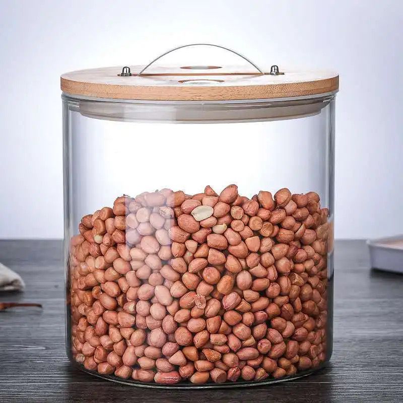 Gemelli Collection heavy glass storage jar with airtight bamboo lid 5L and 7.5L for kitchen pantry organization