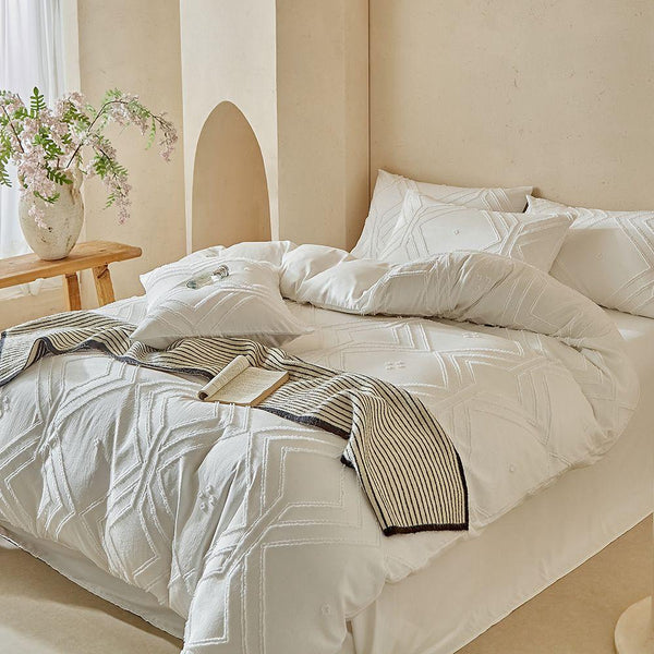 Gemelli Colllection 4 piece duvet cover set king size bedding 220x240cm soft breathable fabric bedding set flat sheet 240x270cm pillowcases 48x74cm premium modern bedroom linen elegant home bedding collection soft cosy bed set