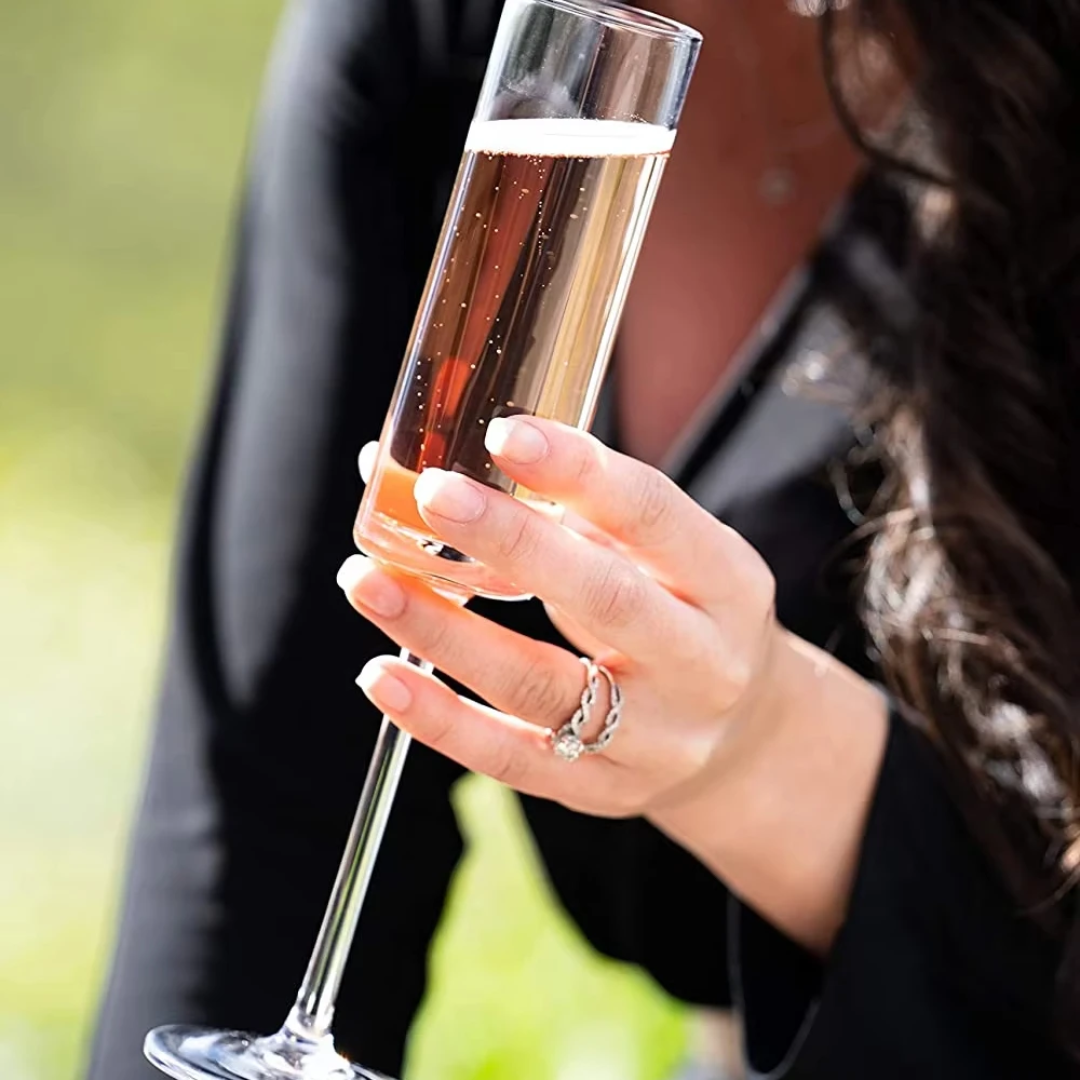 Elegant Crystal Champagne Flutes 175ml Long-Stemmed Glasses for Parties, Celebrations, and Home Bar Use