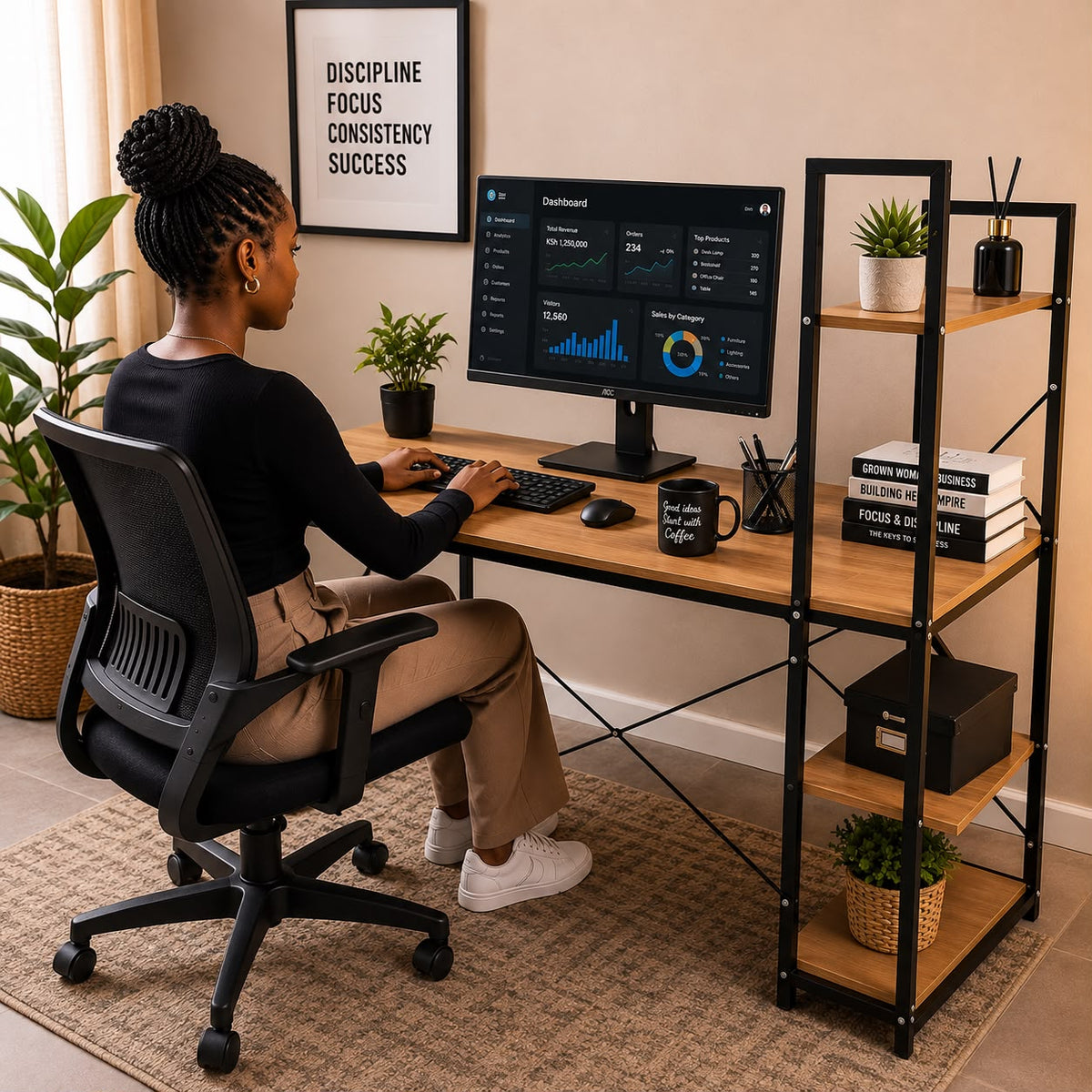Large Ergonomic Workstation Desk with Shelves