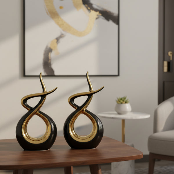 2 piece modern ceramic decorative ornaments in black gold and white gold for luxury home and office décor
