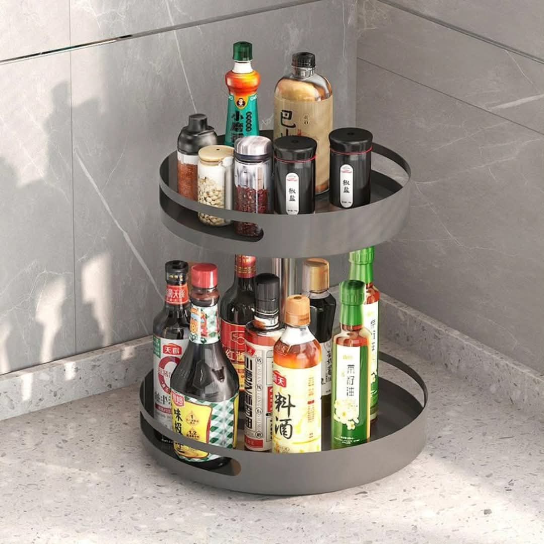 2 Layer 360° Rotating Metallic Kitchen Rack