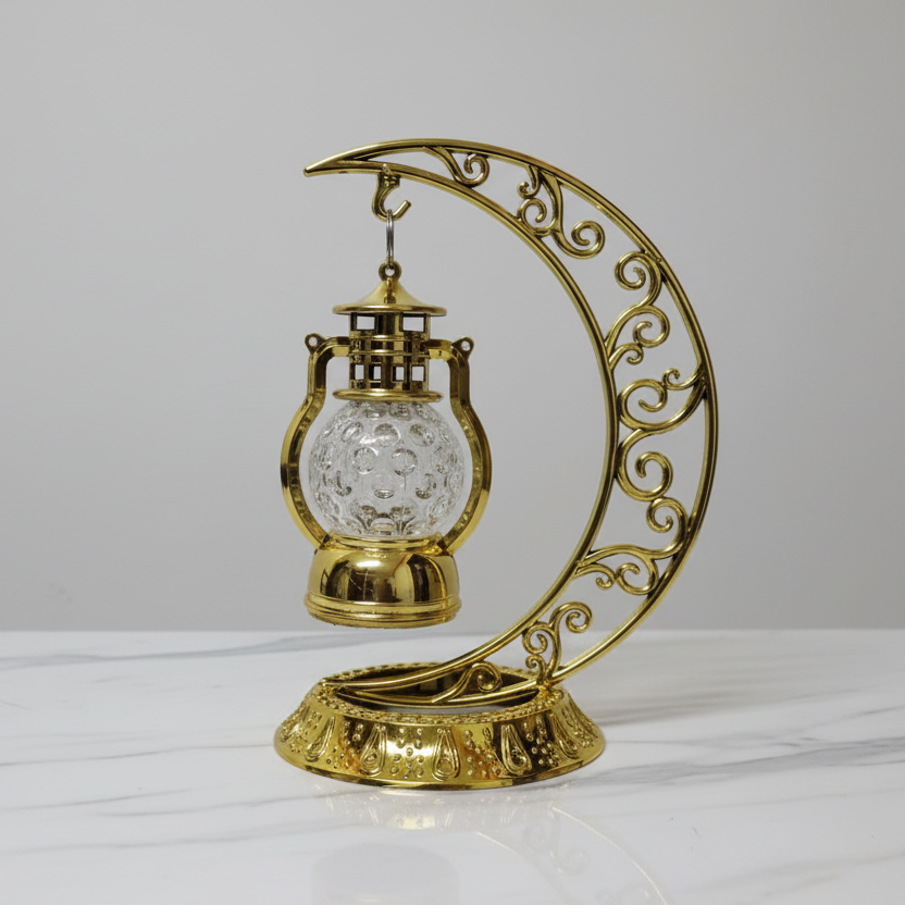 Turkish Mosaic Moon Lamp Holder – Silver &amp; Gold