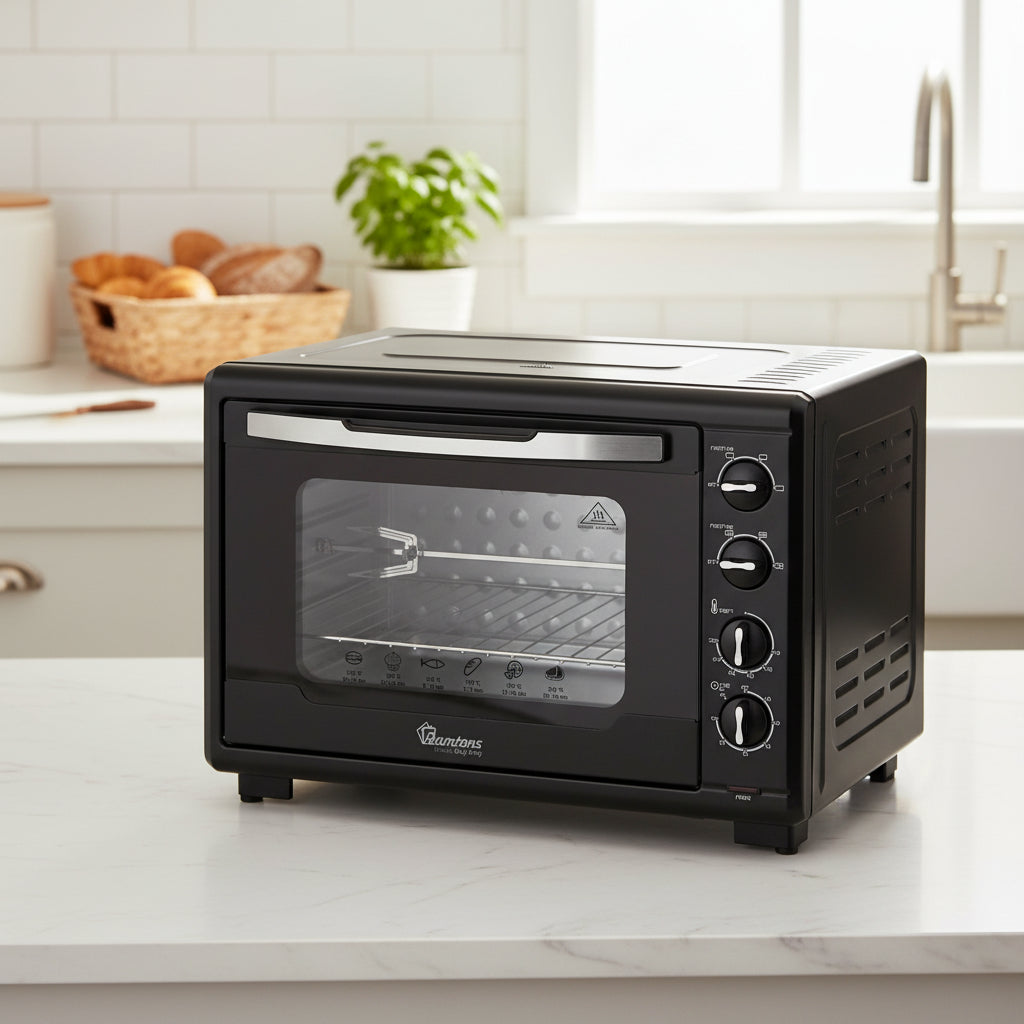 Full-Size Black 55L Oven Toaster With Convection, Double Grill And Adjustable Thermostat