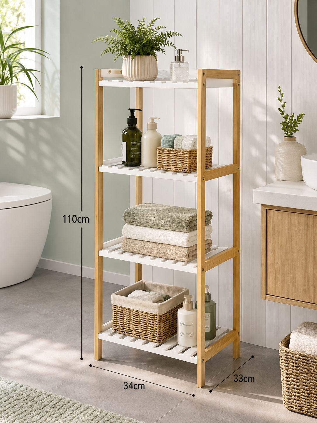 4-Tier Bamboo Bathroom Rack 110cm x 34cm x 33cm
