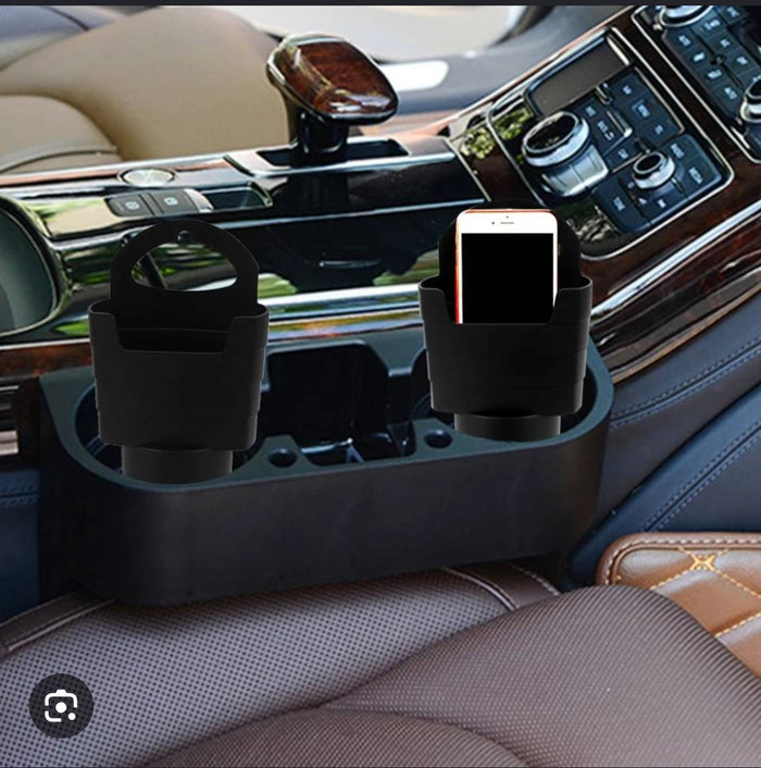Car Cup Holder with Phone Holder and Double Side Storage Pockets