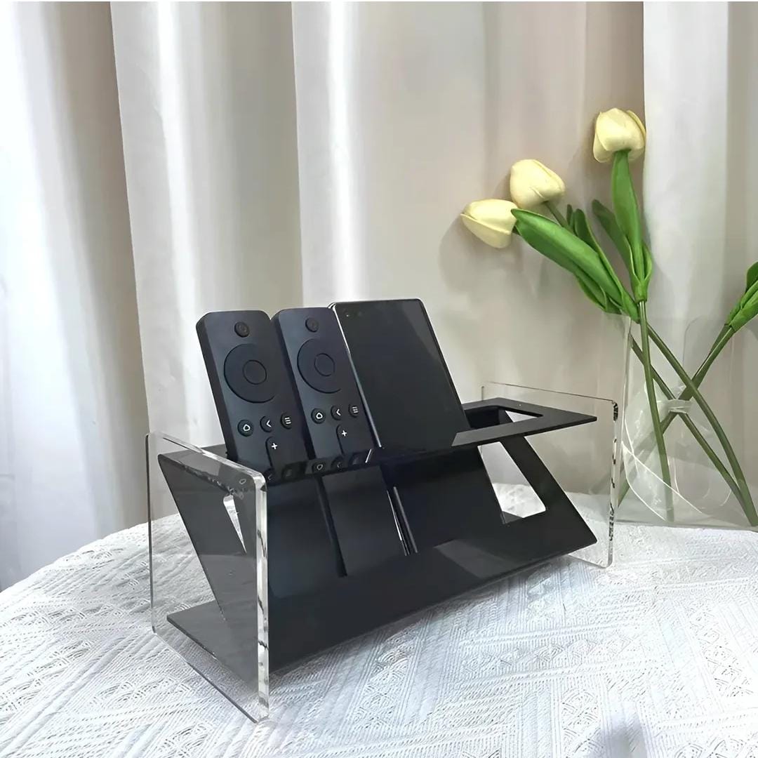 Gemelli Colllection acrylic remote holder modern organiser for remotes phones desk storage 10x24x10 cm