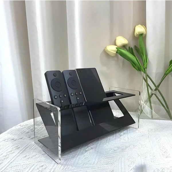 Gemelli Colllection acrylic remote holder modern organiser for remotes phones desk storage 10x24x10 cm