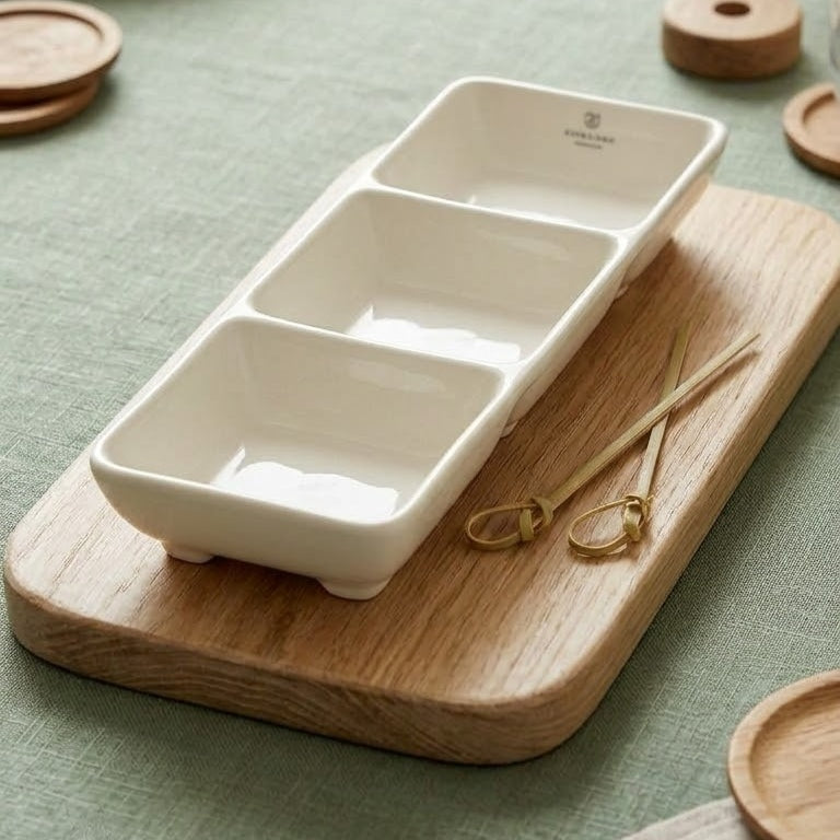 Ceramic Three-Compartment Sauce Serving Bow