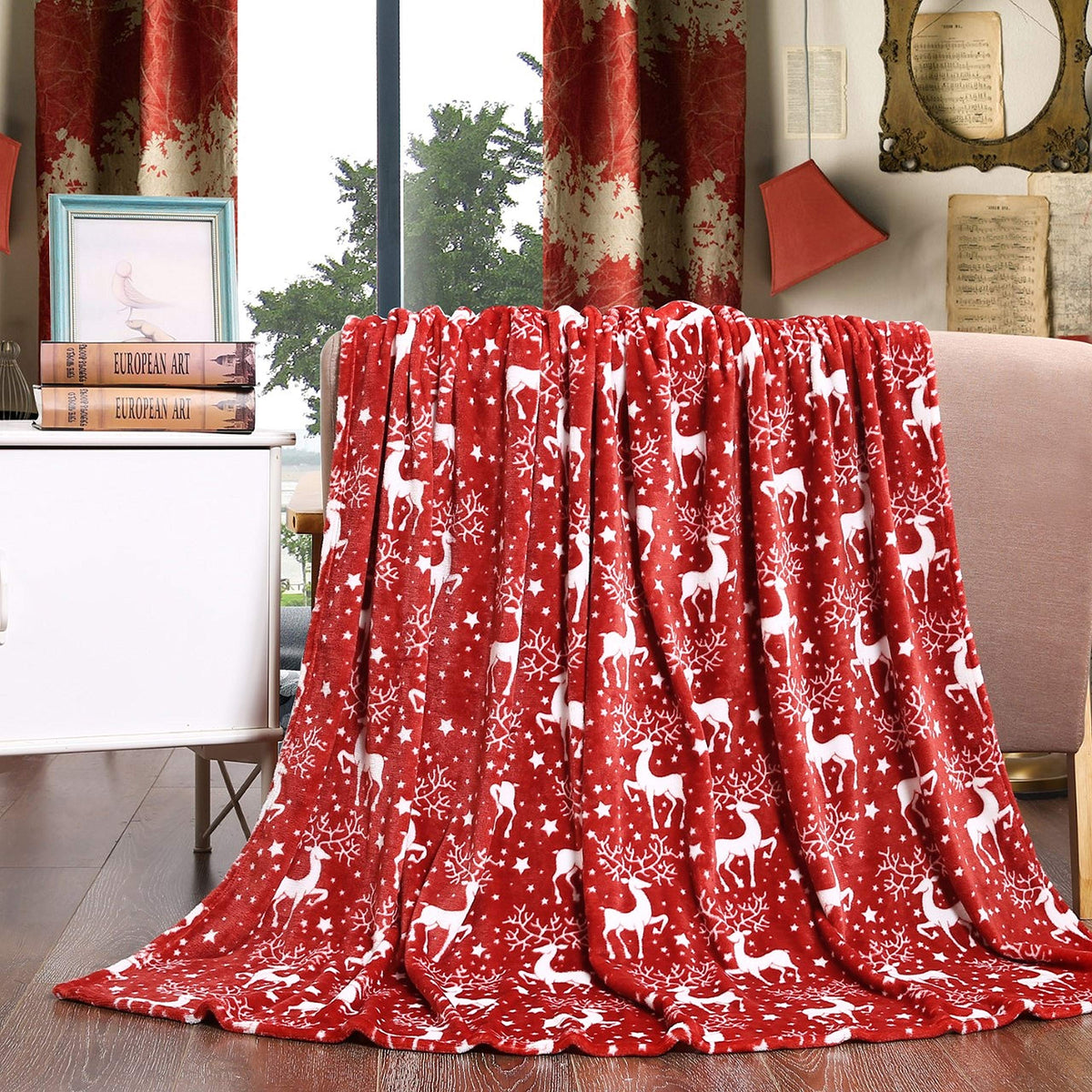 Christmas Sherpa fleece throw blanket 150 × 200cm for beds and sofas